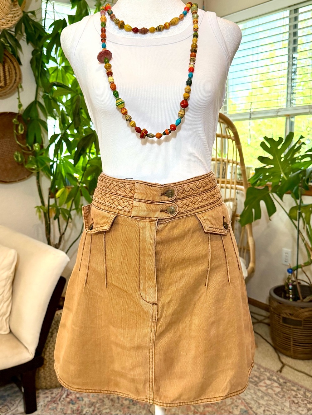 FREE PEOPLE Cotton Mini Skirt Brown Boho Festival Hippie Hipster Size 8 S/M - Picture 3 of 10